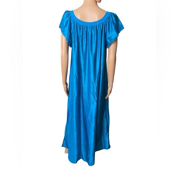Colesce Collection Vintage 80s Blue Silky Floral Lace Maxi Evening Sleep Dress - Picture 4 of 6